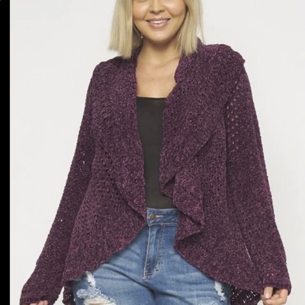 Purple Casual Oversized Open Front Dolman Long Sleeve Knit Cardigan Sweat… - Picture 2 of 2